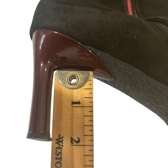 Vintage black suede booties Italy women’s size 40 USA 9B fur trim bohochic zips - Picture 11 of 16